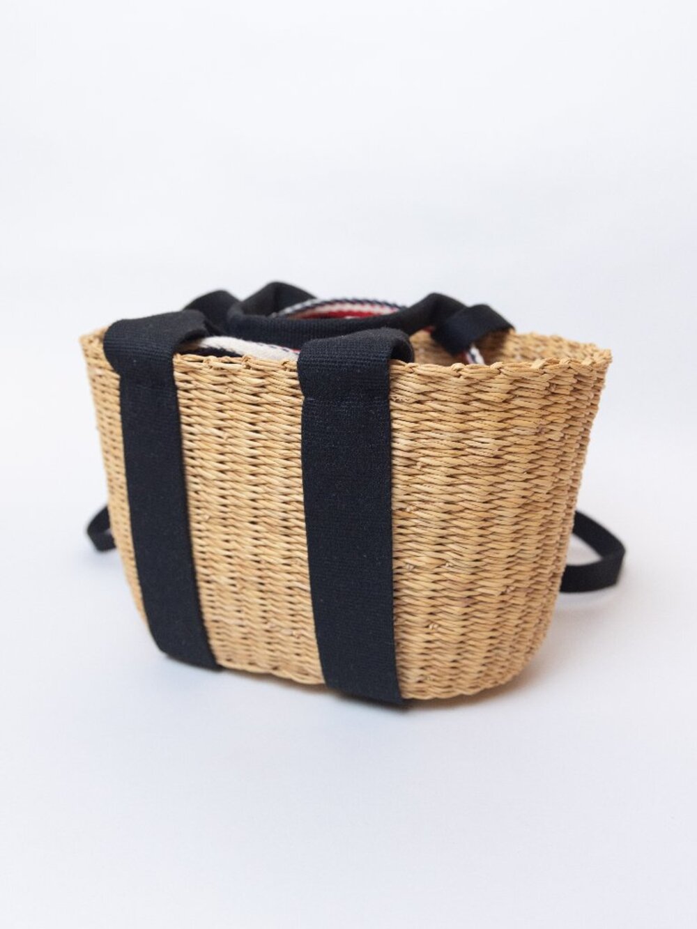 Muun Cabana Mini Straw and Striped Cotton-Canvas Tote